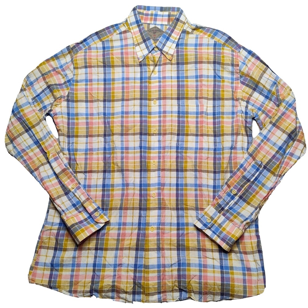 BILLS KHAKIS Sport Shirtings Men Large Classic Blue Orange Plaid Button-Up Shirt